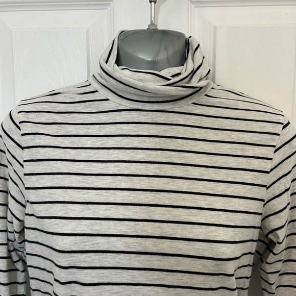 Grey and Black Stripe, Stretch Cotton Turtle Neck, Sz M - Picture 2 of 6